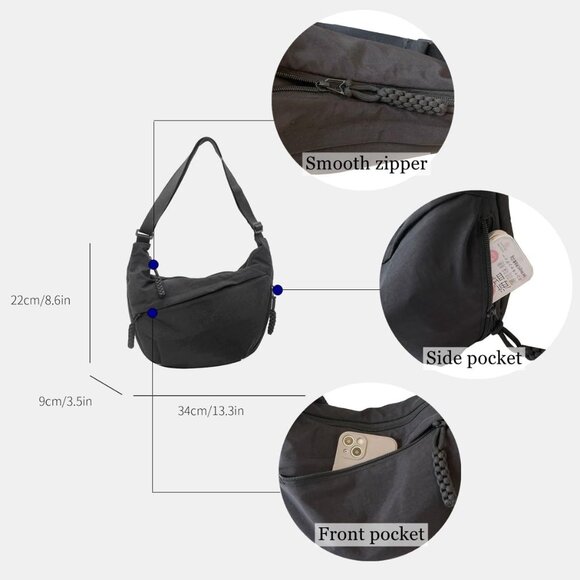 Nylon Crescent Bag Hobo Crossbody Bags Casual Sling Bag Slouchy Shoulder Bags Tr - Picture 5 of 6
